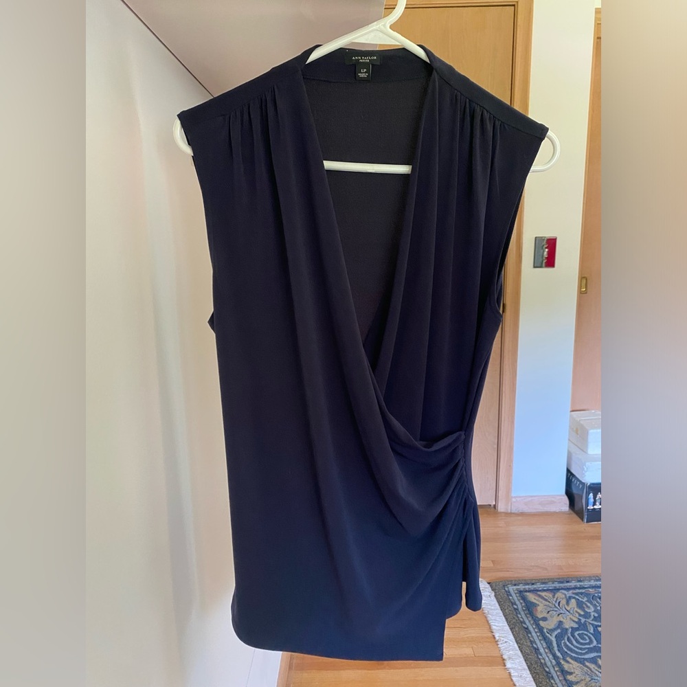 Ann Taylor sleeveless faux wrap blouse